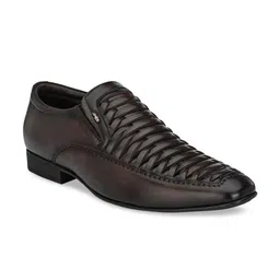 Hitz Men Brown Woven Design Formal Shoes-image-45