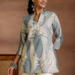 Libas Grey Linen Printed A Line Short Kurti-picture-14