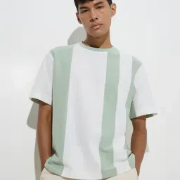 nuon men Nuon by Westside Green Colour-Block Relaxed-Fit Cotton-Blend T-Shirt image 1