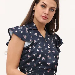 URBAN POCHE Women Floral Printed Flutter Sleeve Shirt Style Crop Top image 5