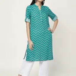Rangmanch by Pantaloons Green Printed Straight Kurta-picture-25