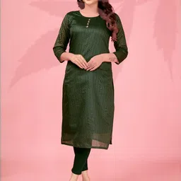 Vastukala Striped Pure Kanchi Cotton Round Neck Straight Kurta-image-4