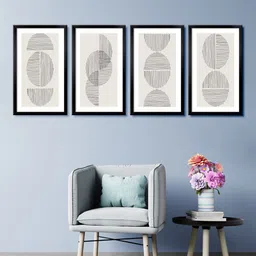 999Store Set Of 4 Cream-Coloured & Black Black Lines Canvas Framed Wall Paintings-image-95