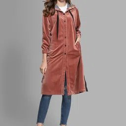 JC Collection Women Camel Brown Solid Hooded Coat-picture-21