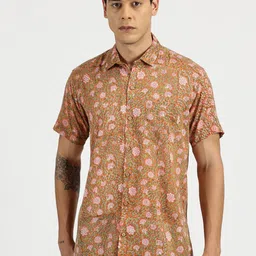 Patrah Men Spread Collar Floral Printed Cotton Relaxed Fit Casual Shirt-picture-33