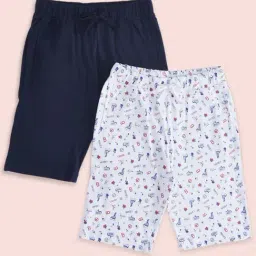 Pantaloons Junior White & Navy Cotton Printed Shorts-picture-32