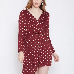 Zastraa Women Maroon Printed Wrap Dress-image-90
