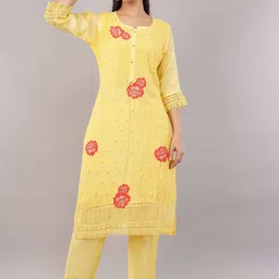 JIDI FASHION Women Floral Embroidered Kurta with Trousers & Dupatta-image-2