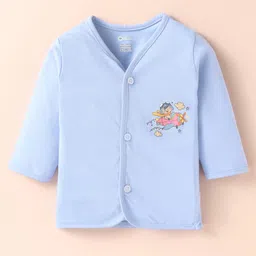 OHMS Single Jersey Knit Full Sleeves Front Open Vest with Airplane Print - Light Blue-picture-38