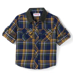 Babyhug Cotton Woven Full Sleeves Checkered Shirt - Navy Blue-picture-12