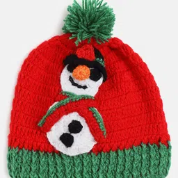 MayRa Knits Hand Knitted Snowman Designed & Pompom Embellished Cap - Red-image-83