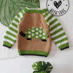 Woonie Full Sleeves Turtle Designed Hand Knitted Sweater - Beige-picture-31