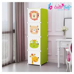 Butterthief Cartoon Printed Collapsible Wardrobe, 4 Cubes Almirah for Kids & Toddlers - Lime Green-image-0
