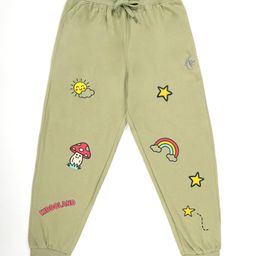 Kiddopanti Cotton Knit Rainbow & Stars Printed Track Pants - Light Green-picture-32