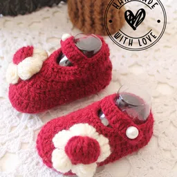 Woonie Floral Applique Detailed Handmade Booties - Maroon-picture-12