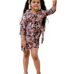 Cutiediva Muslin Woven Three Fourth Sleeves Leaves Printed Jumpsuit - Brown-picture-18