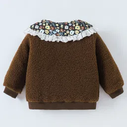 Kookie Kids Full Sleeves Peter Pan Collared Solid Winter Top - Brown image 2