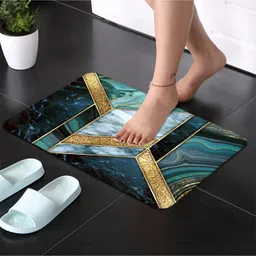 SYGA Non-Slip Dark Green Gold Marble Print Bathroom & Door Mat - Super Absorbent & Stain-Resistant Floor Mat image 2