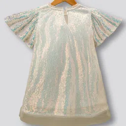Bonfino Woven Half Ruffle Sleeves Party Dress with Sequin Detailing - White image 2