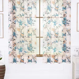 Story@home Cream-Coloured & Blue Set of 2 Floral Sheer Window-picture-19