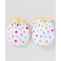 Ben Benny 100% Cotton Knit Mittens Solid Polka Dots Print & Text Patch Pack of 6 - Red White & Brown image 3