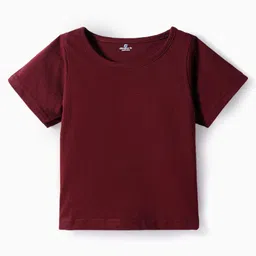 OLLINGTON ST. Cotton Sinker Knit Half Sleeves Top & Denim Skirt - Maroon & Indigo image 3