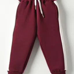 Smarty Boys Fleece Knit Full Sleeves Cut & Sew Winter Night Suit with Text Embroidery - Maroon image 4