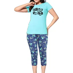 BAESD Women Printed Pure Cotton T-shirt and Capris Night Suits-image-1