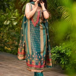 J.KANJI Women Ethnic Motifs Printed Kurta with Trousers & Dupatta image 2