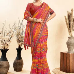 KALINI Leheriya Dyed Pure Chiffon Saree image 4