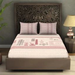Spaces Rangana Digital Printed Red 300 TC Cotton Double Bedsheet with 2 Pillow Covers-picture-38