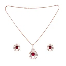 Saraf RS Jewellery Studded Circle Pendant Locket Set with Earrings and Chain-image-0