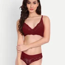 fims FIMS: Fashion is my Style Maroon Lace Work Lingerie Set-picture-31