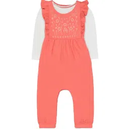 Mothercare Kids White & Orange Embroidered Full SleevesT-Shirt with Dungree-image-38