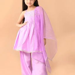 LilPicks Kids Light Purple Lace Kurta, Sharara with Dupatta-picture-43