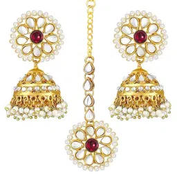 Peora Gold Maang Tikka with Earrings image 3