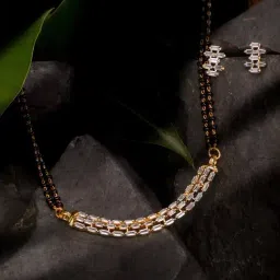 Saraf RS Jewellery Gold Plated AD Studded Elegant Mangalsutra Pendant with Earrings Set-picture-12
