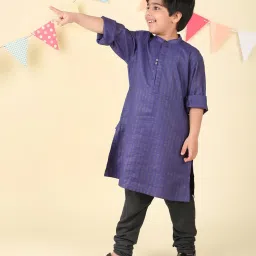 Fabindia Boys Navy Viscose Blend Long Kurta image 3