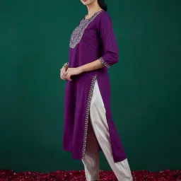 Indo Era Purple Embroidered Straight Kurta image 3