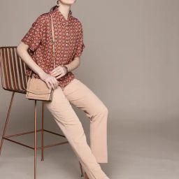 Label Ritu Kumar Peach Rayon Geometric Print Shirt-picture-0