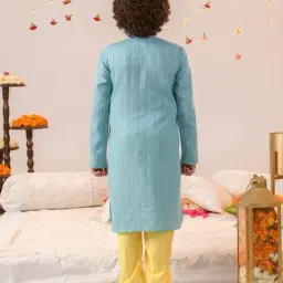 Pspeaches Boys Blue Cotton Regular Fit Embroidered Kurta Set image 2