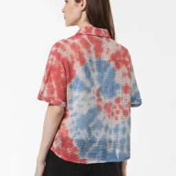 Only Blue & Red Cotton Self Design Shirt image 3