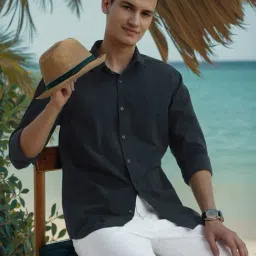 Peter England Green Slim Fit Stripe Shirt-image-55