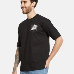 Octave Black Cotton Regular Fit Printed T-Shirt image 3