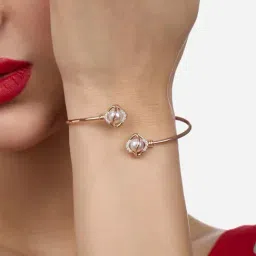 Zaveri Pearls Rose Gold Dazzling Cubic Zirconia & Pearls Contemporary Kada Brass Bracelet-ZPFK17775-picture-40