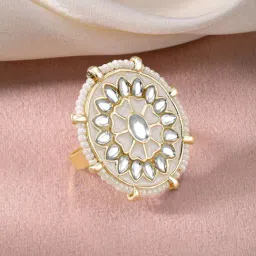 Peora Gold Plated Synthetic Stone & Beads Studded Adjustable Statement Finger Ring-image-54