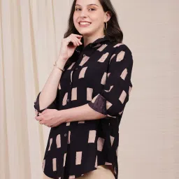 Pink Fort Black Cotton Printed Shirt image 3