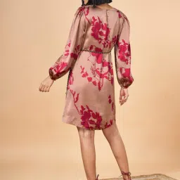 Marigold Lane Beige & Pink Printed A-Line Dress image 2