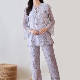 The Kaftan Company White Nylon Self Night Dress-picture-25
