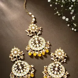 Peora Yellow Maang Tikka with Earrings-picture-32
